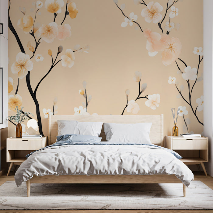 Elegant Cherry Blossom Mural Wallpaper | Artistic Floral Print