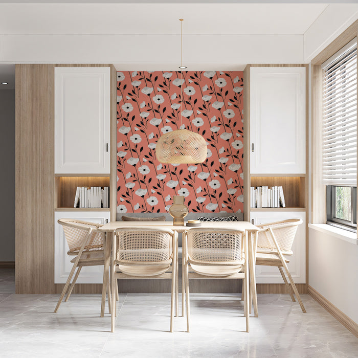Bold Floral Mural Wallpaper | Graphic Black & White Print
