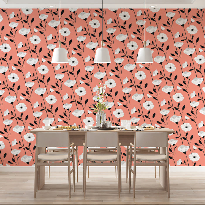 Bold Floral Mural Wallpaper | Graphic Black & White Print