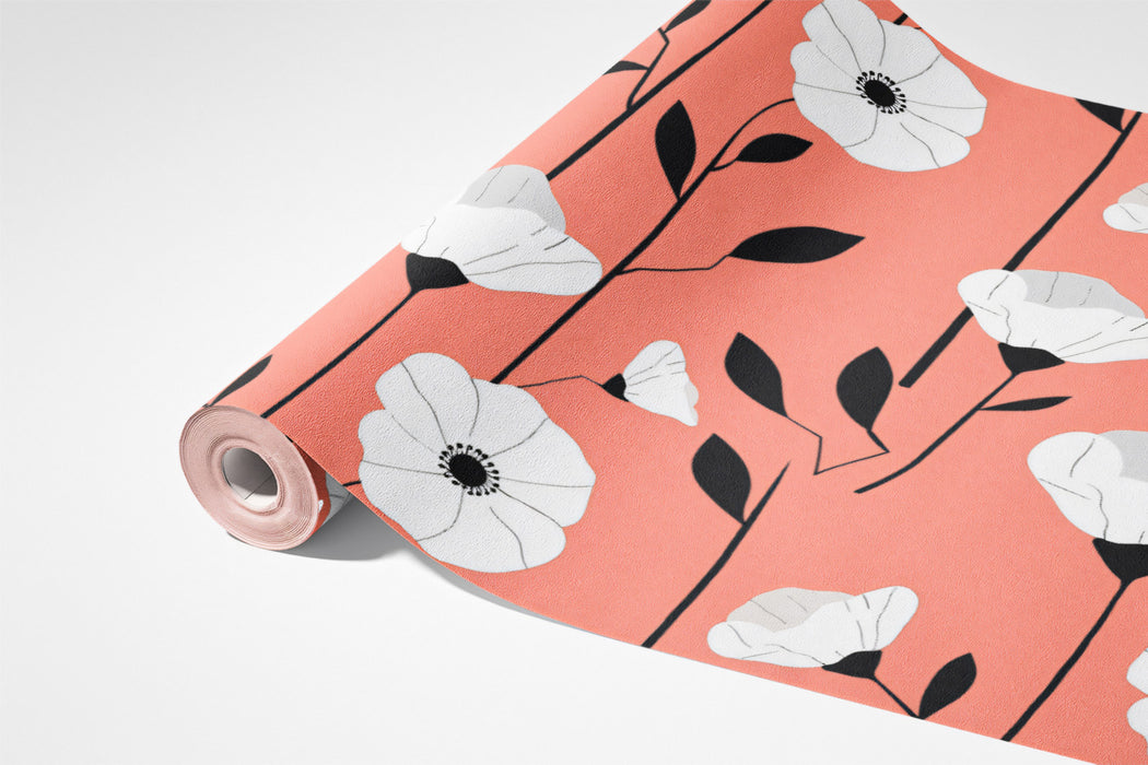 Bold Floral Mural Wallpaper | Graphic Black & White Print