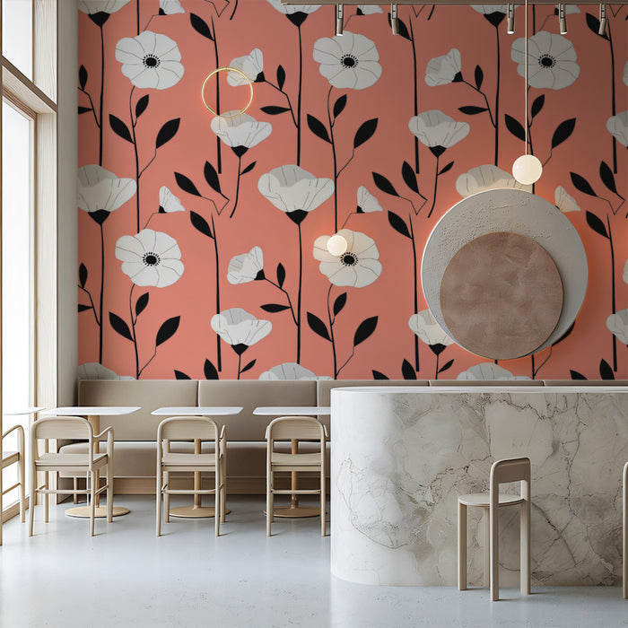 Bold Floral Mural Wallpaper | Graphic Black & White Print