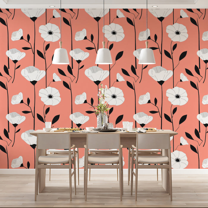 Bold Floral Mural Wallpaper | Graphic Black & White Print