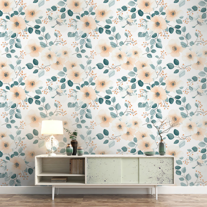 Soft Floral Pattern Mural Wallpaper | Gentle Watercolor Print