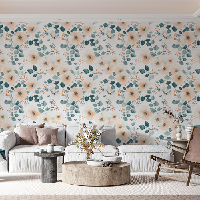 Soft Floral Pattern Mural Wallpaper | Gentle Watercolor Print