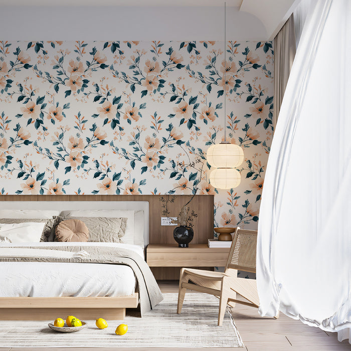 Delicate Branch & Blossom Mural Wallpaper | Blush & Sage