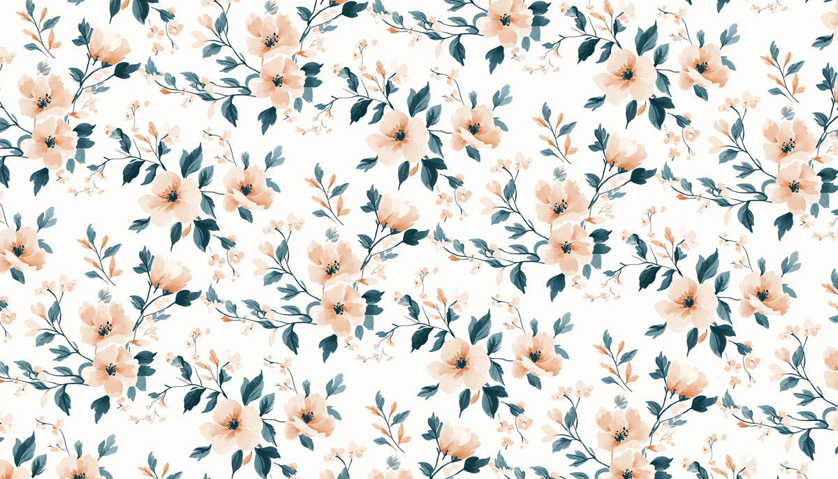 Sprawling Watercolor Floral Mural Wallpaper | Peach & Teal
