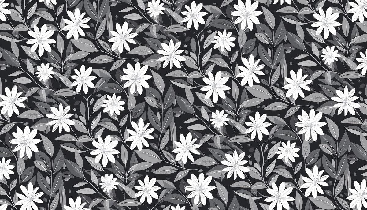 Monochrome Wildflower Garden Mural Wallpaper | Black & White