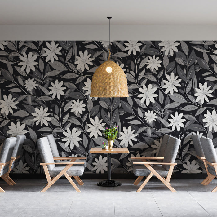 Monochrome Wildflower Garden Mural Wallpaper | Black & White