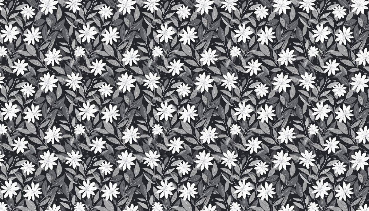 Monochrome Wildflower Garden Mural Wallpaper | Black & White
