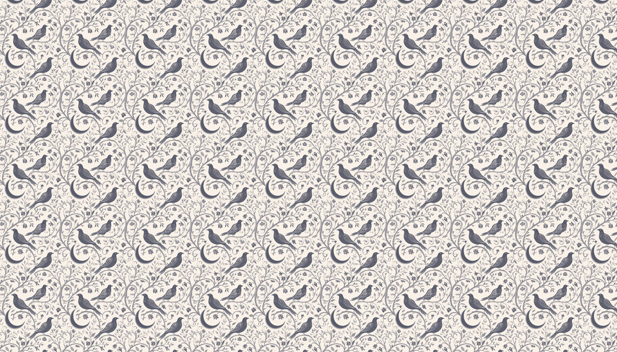 Mystical Bird & Crescent Moon Mural Wallpaper | Gray Tones