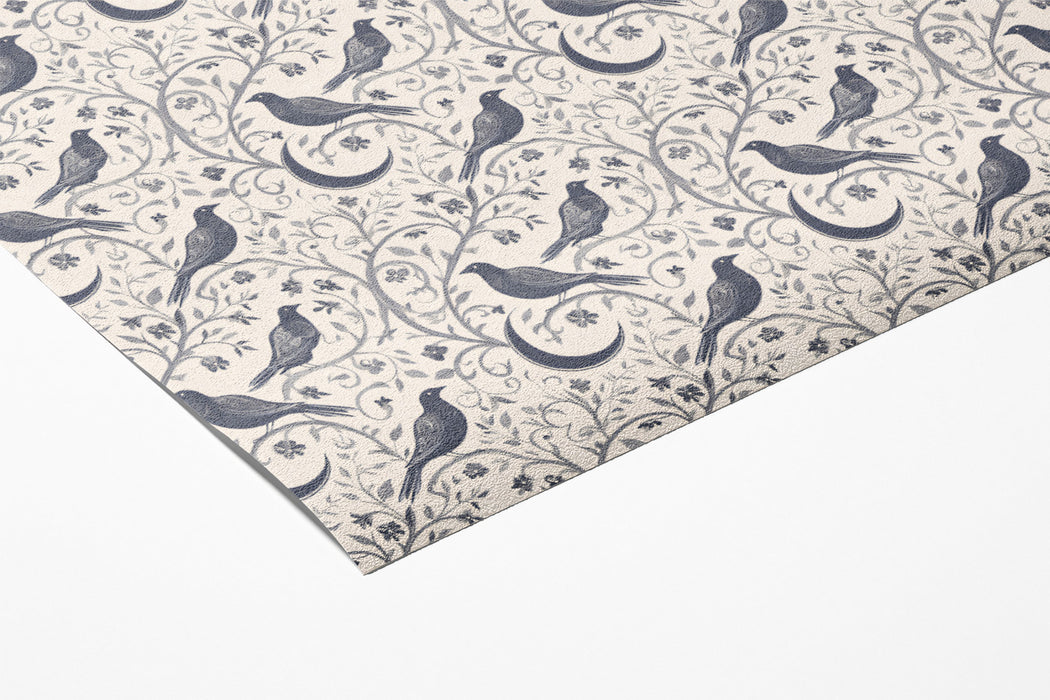 Mystical Bird & Crescent Moon Mural Wallpaper | Gray Tones