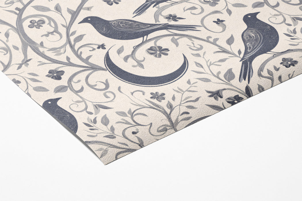 Mystical Bird & Crescent Moon Mural Wallpaper | Gray Tones