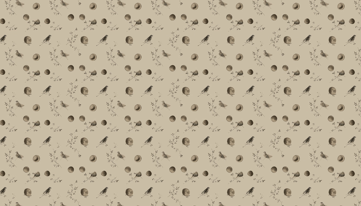 Mystical Scatter Pattern Mural Wallpaper | Bird & Moon in Sepia Tones