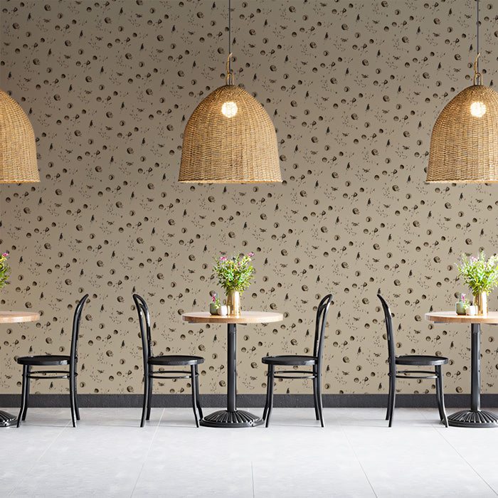 Celestial Speckle Mural Wallpaper | Bird & Moon in Earthy Tones