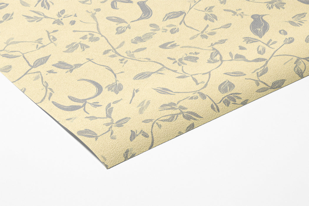 Pastel Garden Bird Mural Wallpaper | Gray & Lemon Yellow