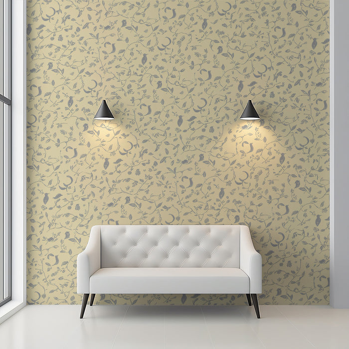 Micro-Pattern Celestial Mural Wallpaper | Soft Gray & Cream