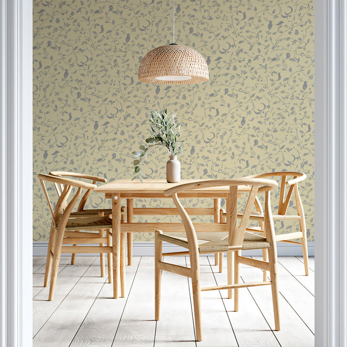 Micro-Pattern Celestial Mural Wallpaper | Soft Gray & Cream