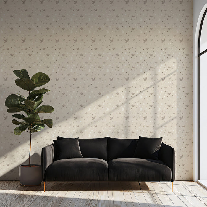 Minimalist Celestial Mural Wallpaper | Pale Gray