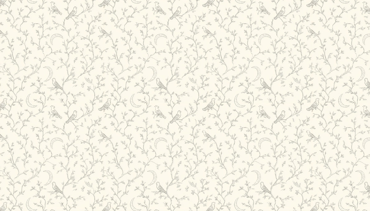Delicate Branch & Bird Mural Wallpaper | Classic Gray & Cream