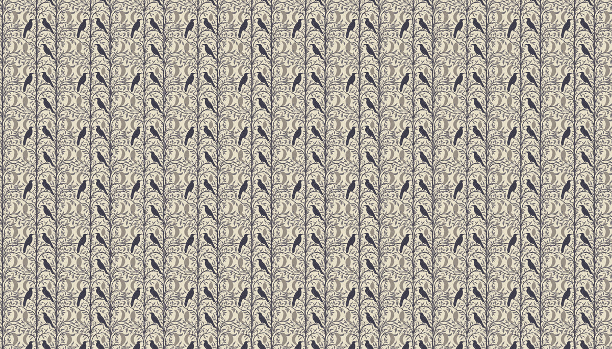 Bold Vertical Bird & Branch Mural Wallpaper | High-Contrast Gray