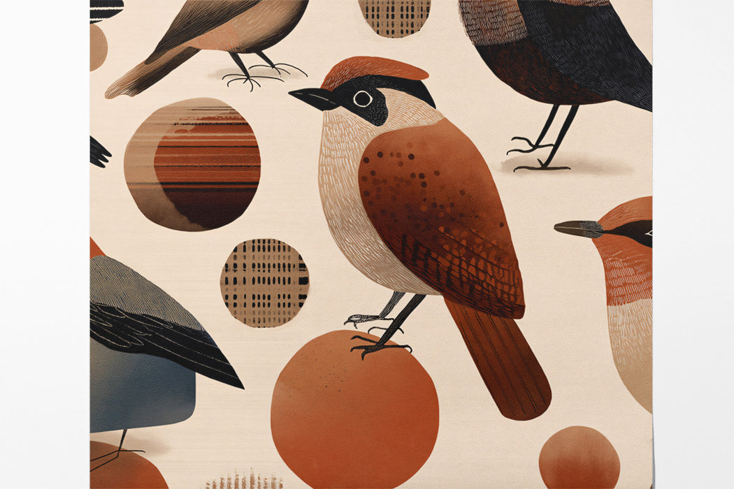Modern Folk Bird Mural Wallpaper | Earthy & Abstract