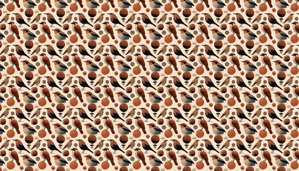 Dense Folk Bird Pattern Mural Wallpaper | Earthy & Abstract