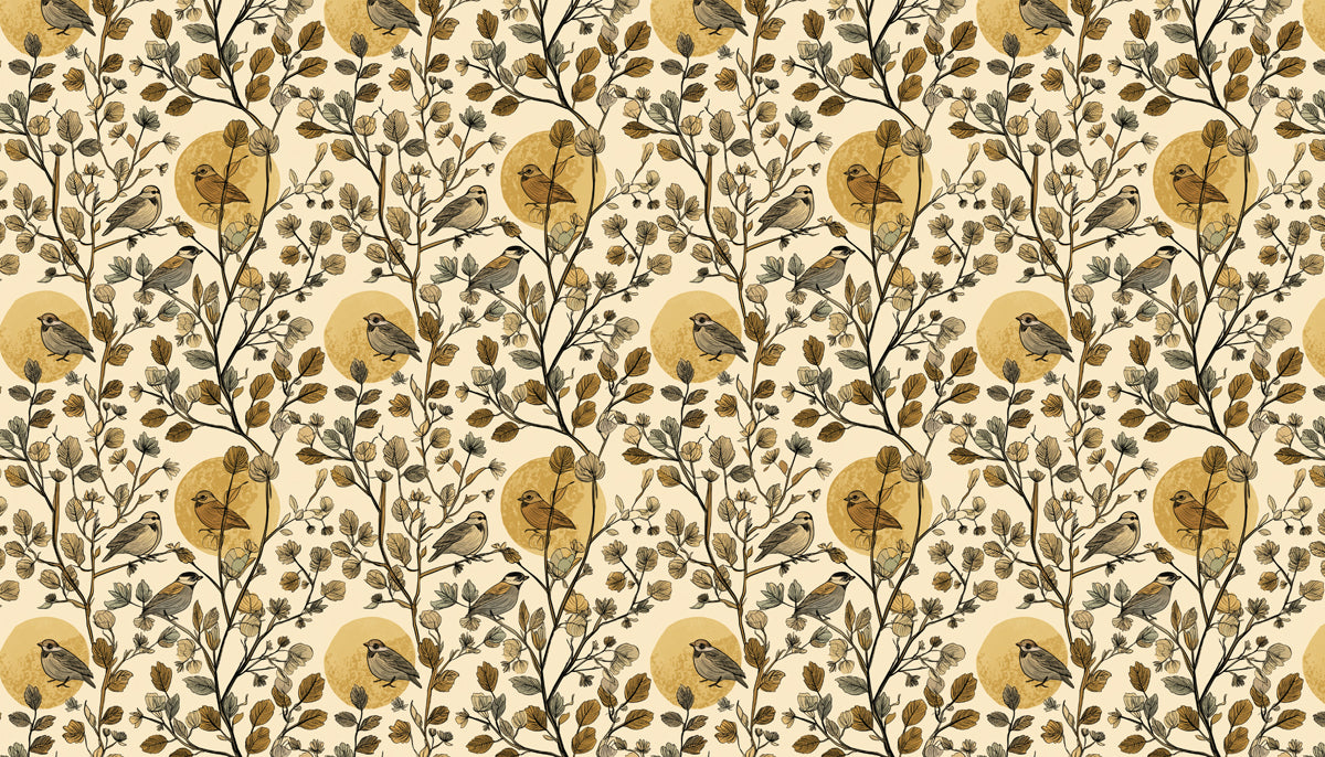 Classic Botanical Bird Mural Wallpaper | Autumnal Tones