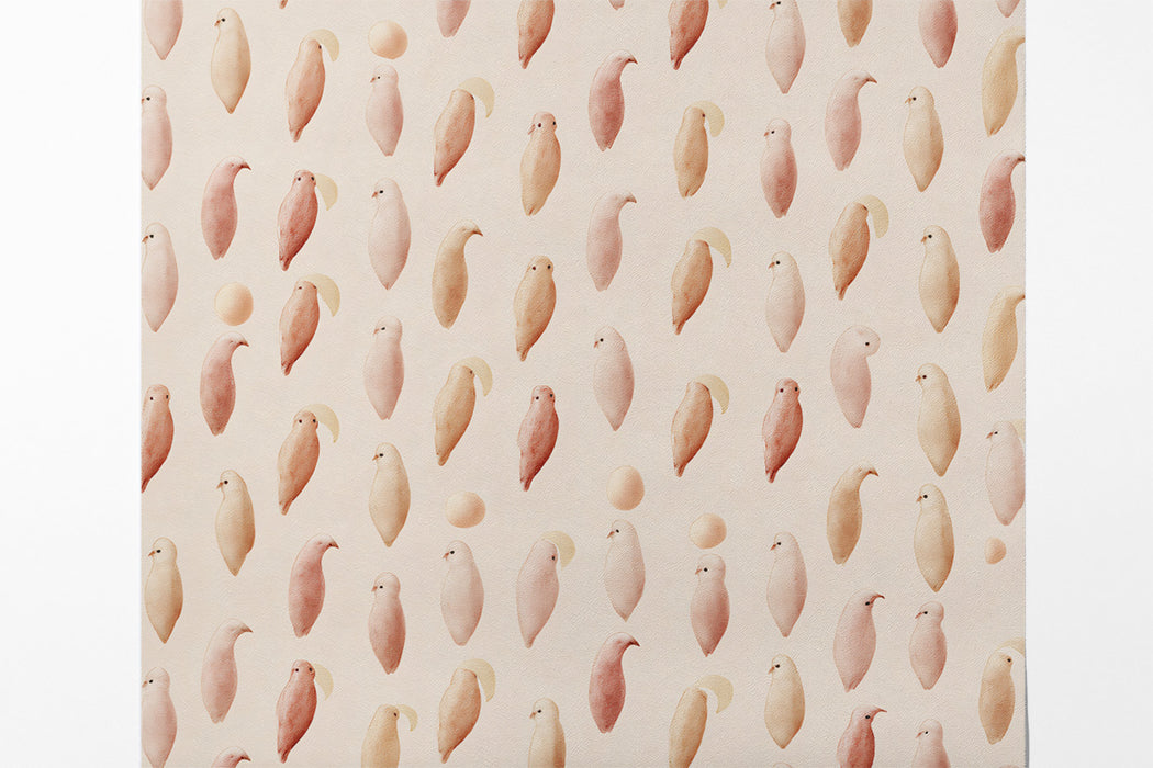 Soft Watercolor birds Mural Wallpaper | Muted Pink & Cream