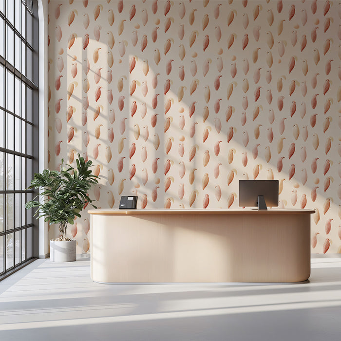 Soft Watercolor birds Mural Wallpaper | Muted Pink & Cream