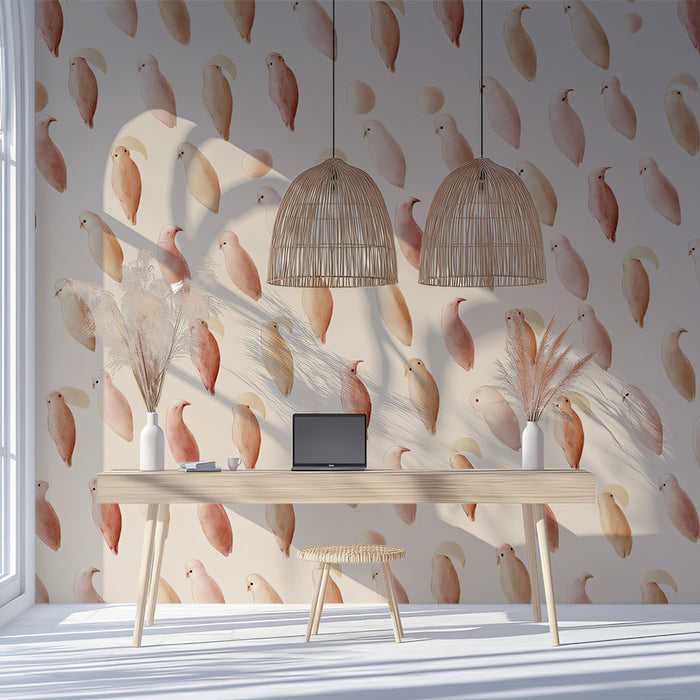 Whimsical  Bird Mural Wallpaper | Pastel Tones