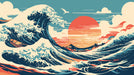 Retro Ocean Sunset Mural Wallpaper in Living Room | Various Colors (Orange, Blue, Beige, etc.) of Ocean Sunset