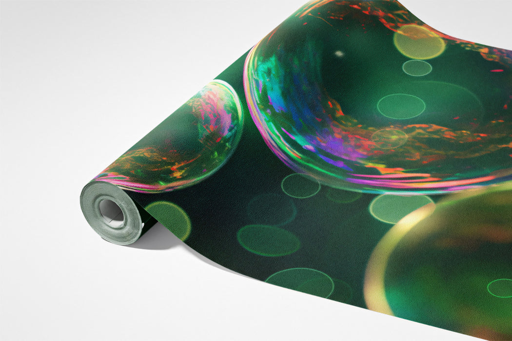 Iridescent Bubbles Mural Wallpaper | Emerald Green