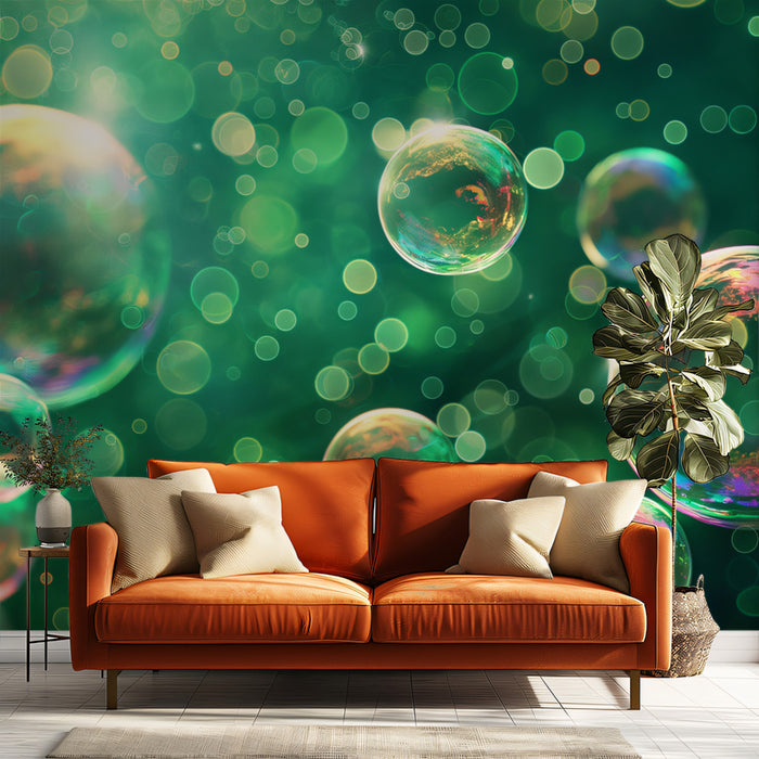 Iridescent Bubbles Mural Wallpaper | Emerald Green