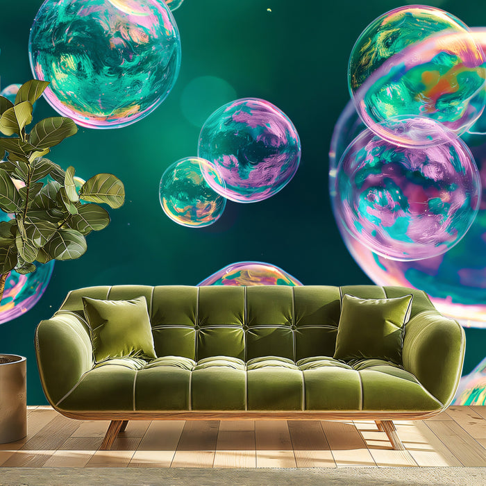Vibrant Bubble Mural Wallpaper | Deep Teal