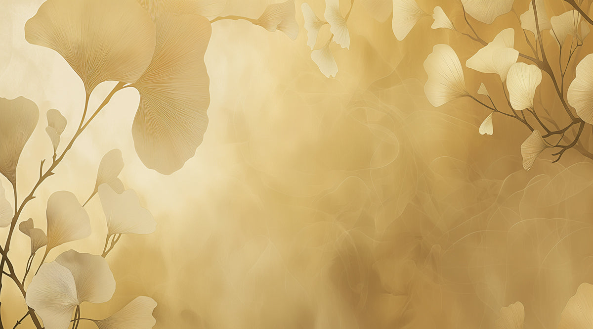 Misty Gold Ginkgo Mural Wallpaper | Soft & Ethereal