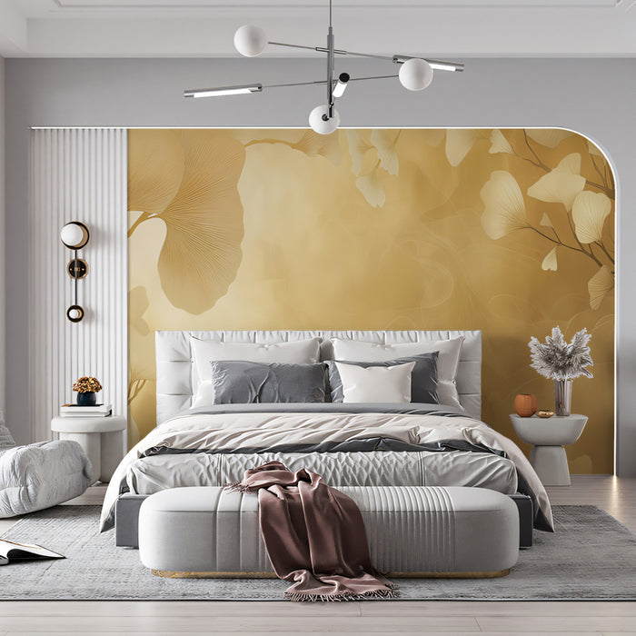Misty Gold Ginkgo Mural Wallpaper | Soft & Ethereal