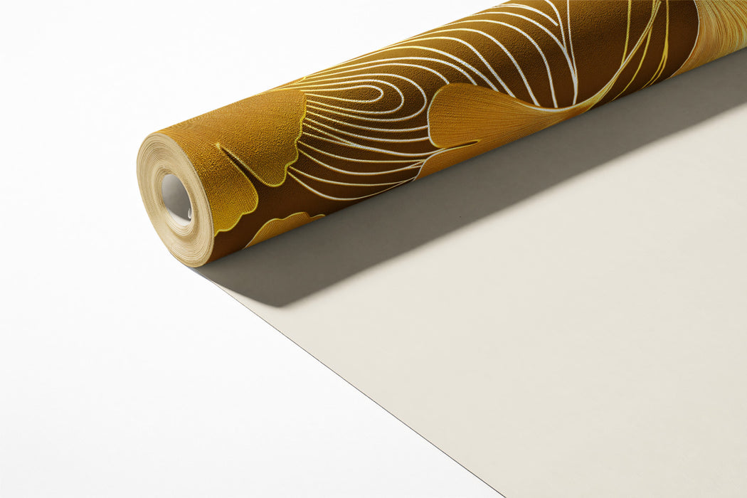 Golden Ginkgo & Swirls Mural Wallpaper | Textured & Luxurious
