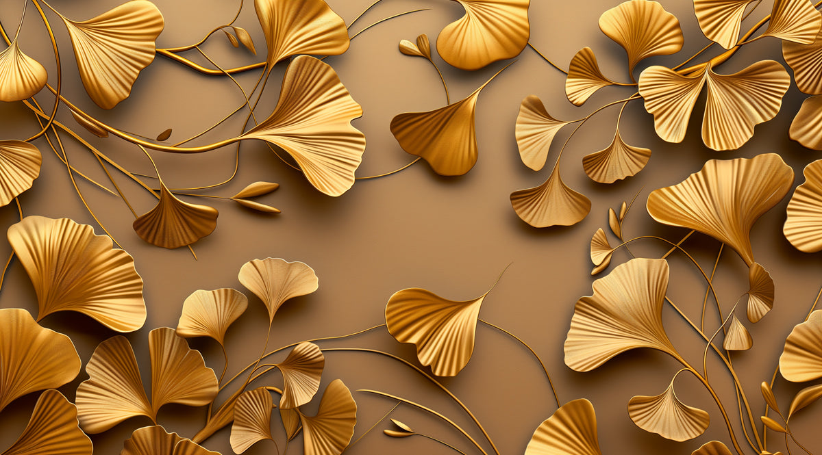 Sculptural Ginkgo Mural Wallpaper | Tan & Burnished Gold