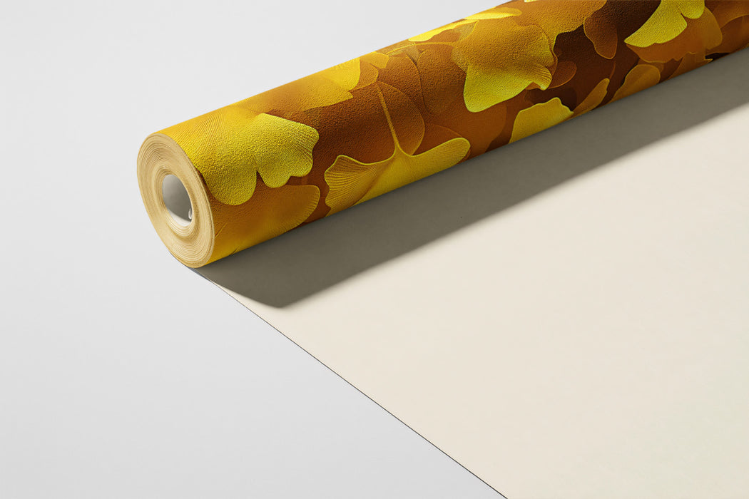 Golden Ginkgo Leaf Pattern Wallpaper | Vibrant & Textured