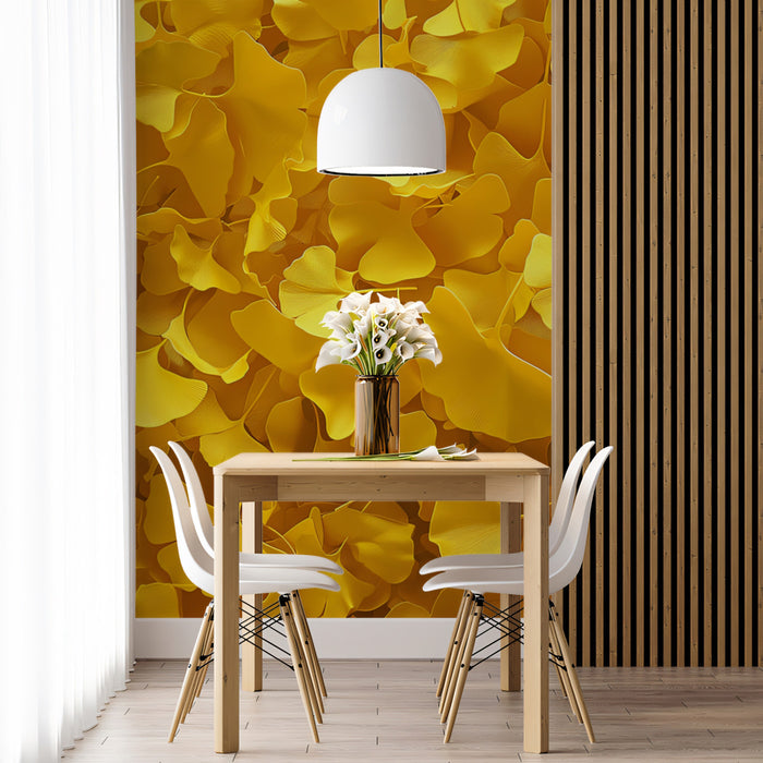 Golden Ginkgo Leaf Pattern Wallpaper | Vibrant & Textured