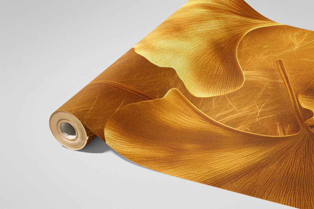 Gilded Ginkgo Close-Up Mural Wallpaper | Luxurious & Detailed