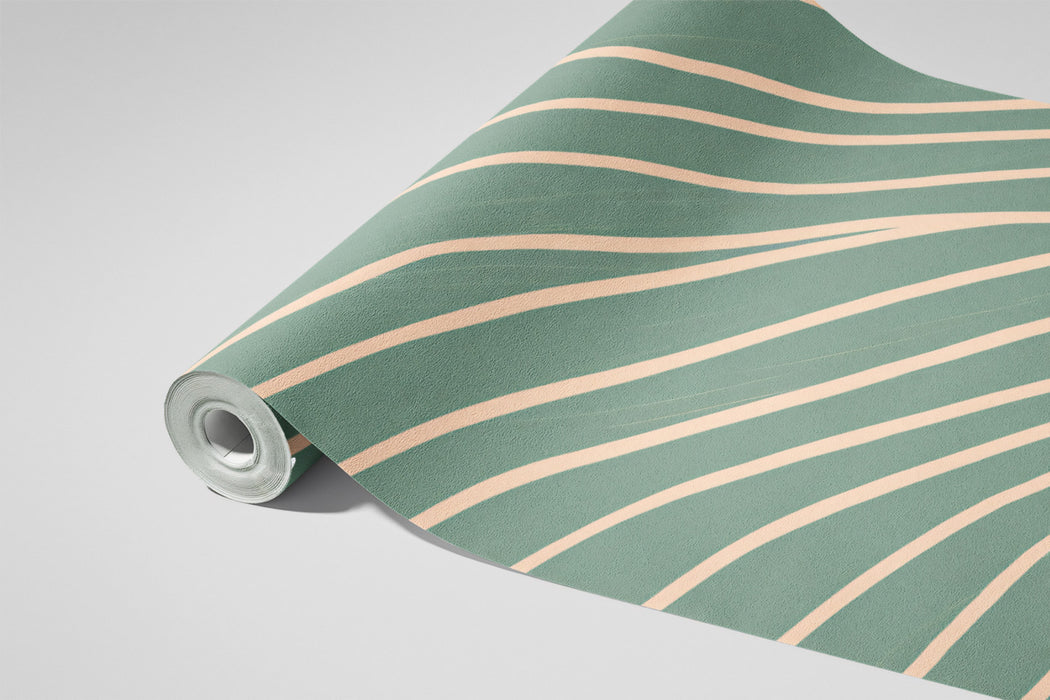 Hand-Drawn Wavy Line Mural Wallpaper | Dusty Blue & Blush