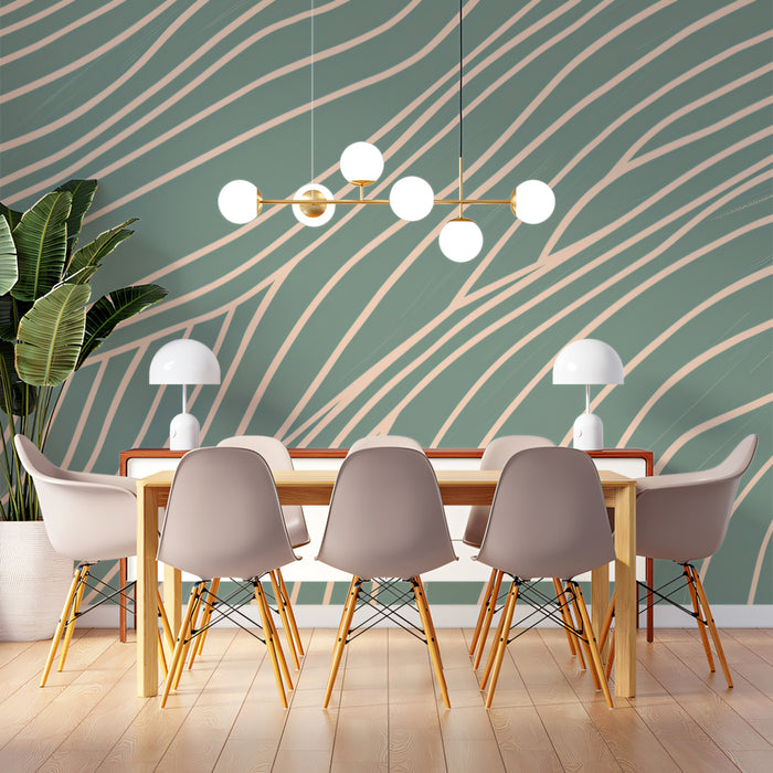 Hand-Drawn Wavy Line Mural Wallpaper | Dusty Blue & Blush