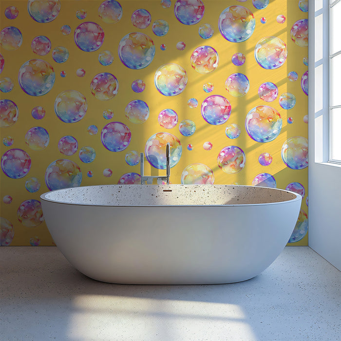 Playful Watercolor Bubble Mural Wallpaper | Yellow