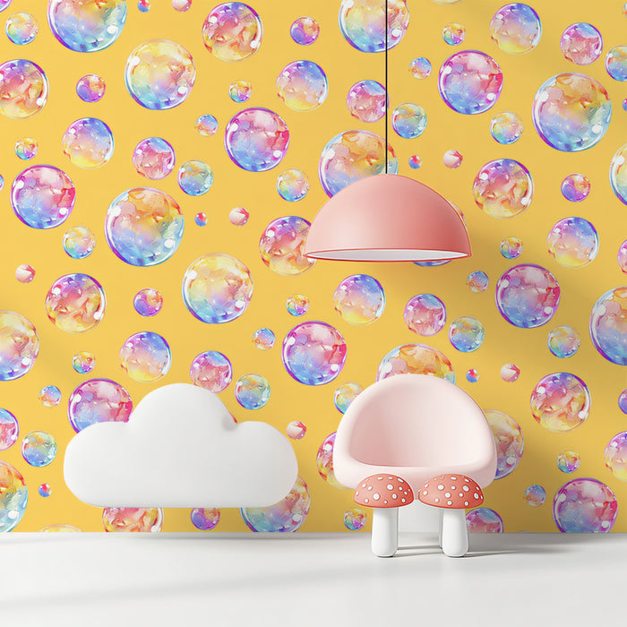 Playful Watercolor Bubble Mural Wallpaper | Yellow