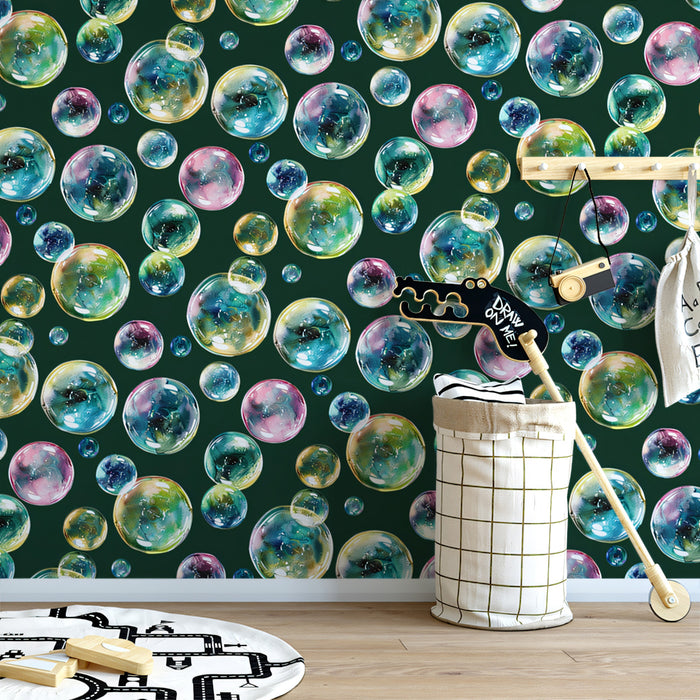 Moody Watercolor Bubble Mural Wallpaper | Deep Green