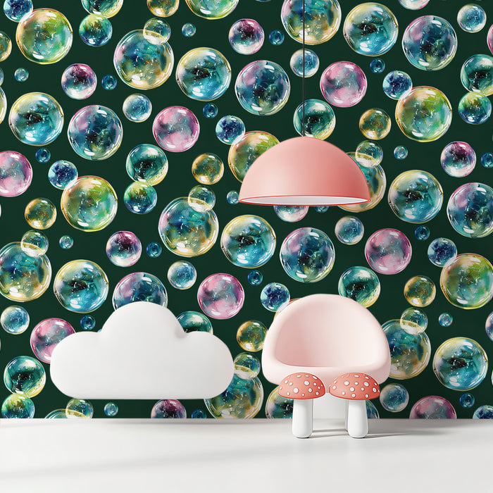 Moody Watercolor Bubble Mural Wallpaper | Deep Green