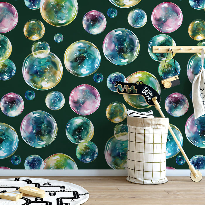 Vibrant Bubble Cluster Mural Wallpaper | Deep Green