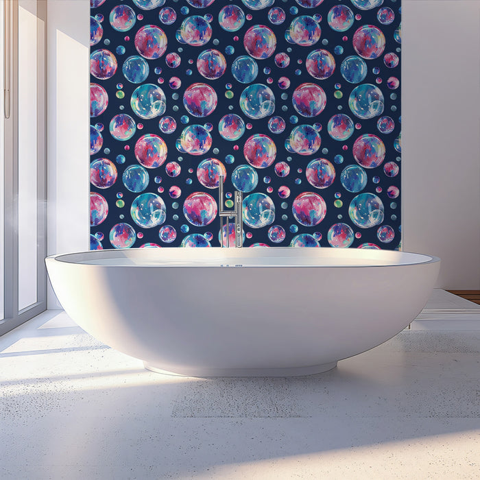 Dense Watercolor Bubble Pattern Mural Wallpaper | Navy Blue