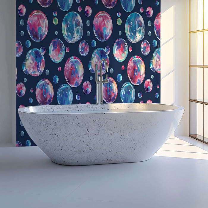 Large Watercolor Bubble Pattern Mural Wallpaper | Navy Blue